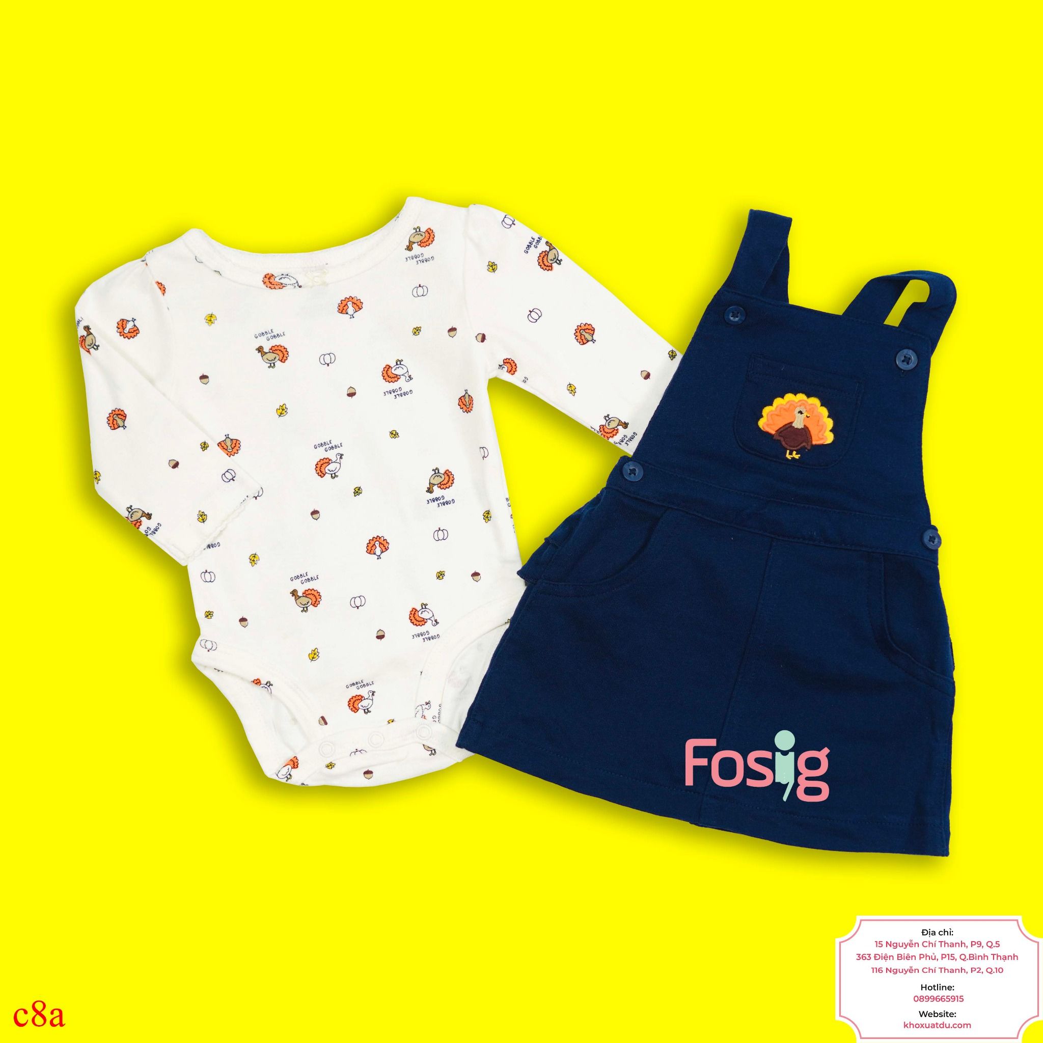 3m, 6m Set Yếm Đầm Bé Gái Cter - Navy Gà Mẹ