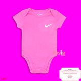  [0-9m] Bodysuit Tay Ngắn Bé Gái NK - Hồng Đậm NK Trắng 