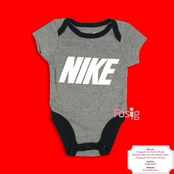  [0-3m, 9-12m] Bodysuit Tay Ngắn Bé Trai NK - Xám NK Trắng 