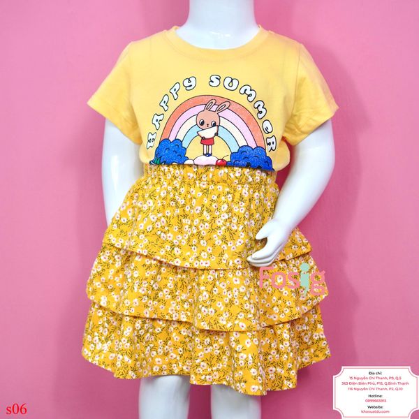  [11-13kg; 21-25kg] Set Bộ Áo Chân Váy Bé Gái HM180 - Vàng Happy Summer 