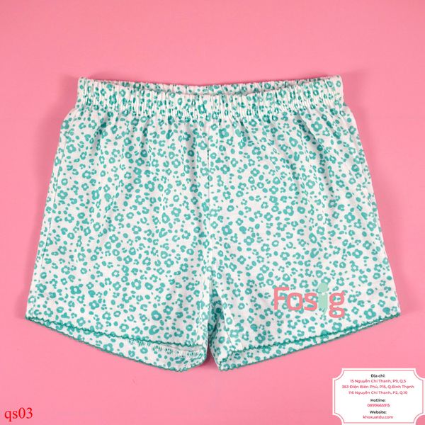  [11-15kg] Quần Short Thun Bé Gái - Trắng Hoa Xanh Nhỏ 