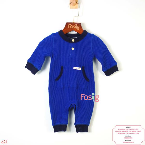  [0-3M] Sleepsuit Cúc Bấm Không Vớ Bé Trai GP - Xanh Dương Đậm Túi To 