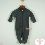  [0-9M] Sleepsuit Cúc Bấm Có Vớ Bé Gái ON - Xám Đen Chấm Trắng 