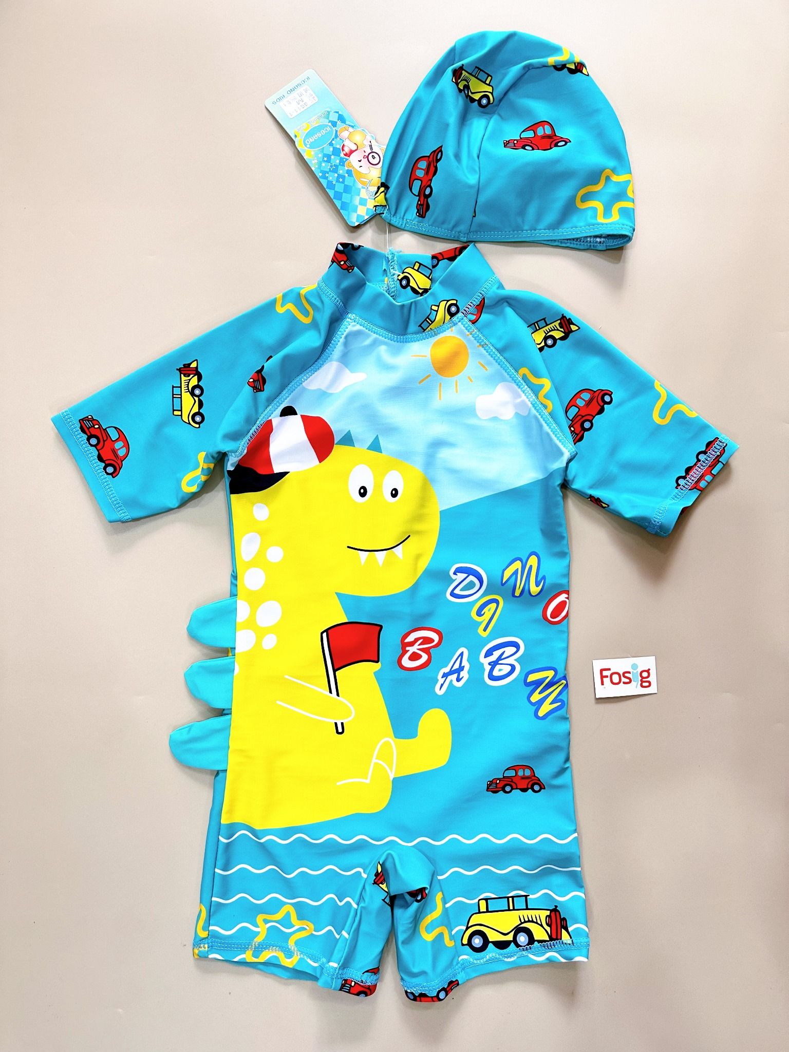 12-17kg Set 2 món nón và đồ bơi liền thân (bộ nhái) cho bé trai- Xanh chữ cái B08