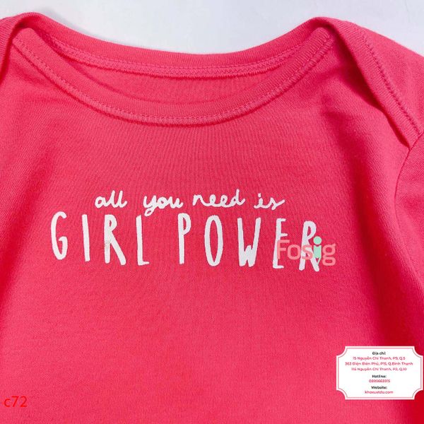  [9-12m] Bodysuit Tay Dài Bé Gái Geo - Hồng Girl Power 