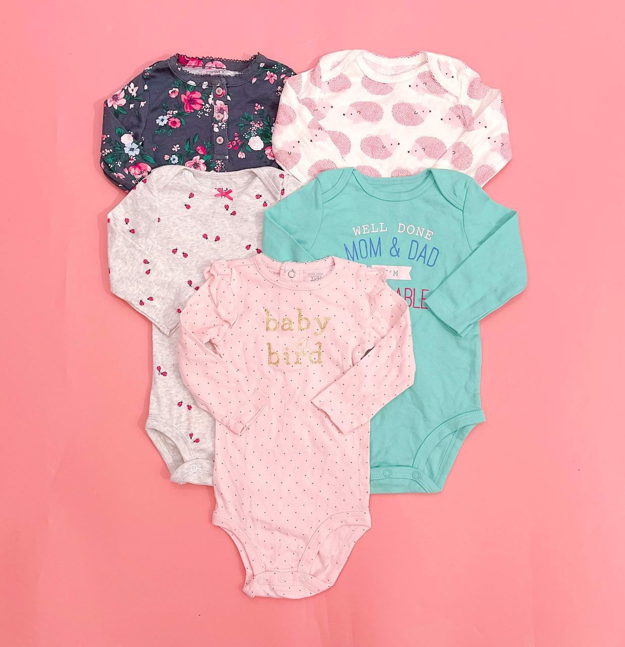  [0-3M 4-5.5kg] Combo 5 Bodysuit Tay Dài Bé Gái Cter - Hàng tuyển chọn Màu ngẫu nhiên 