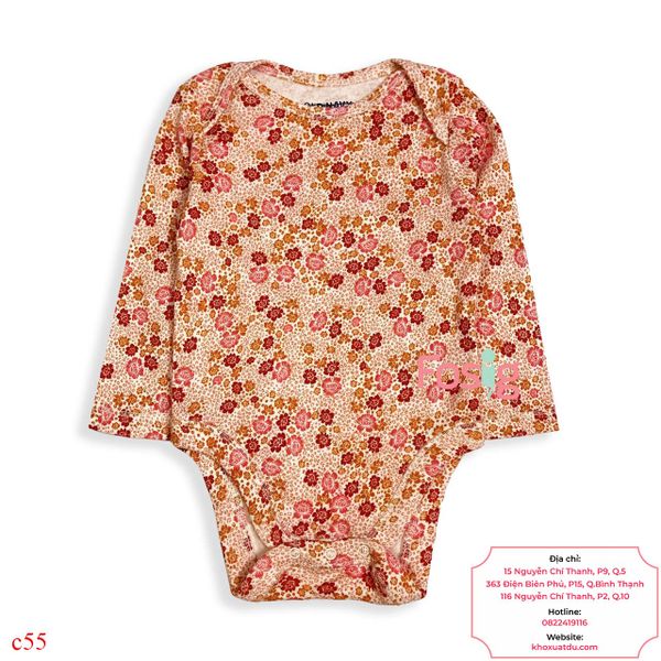  [3-12M] Bodysuit Tay Dài Bé Gái ON - Hoa Nâu Hồng Nhỏ 