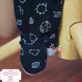  [6m] Sleepsuit Có Vớ Bé Trai - Đen Lá Trắng 