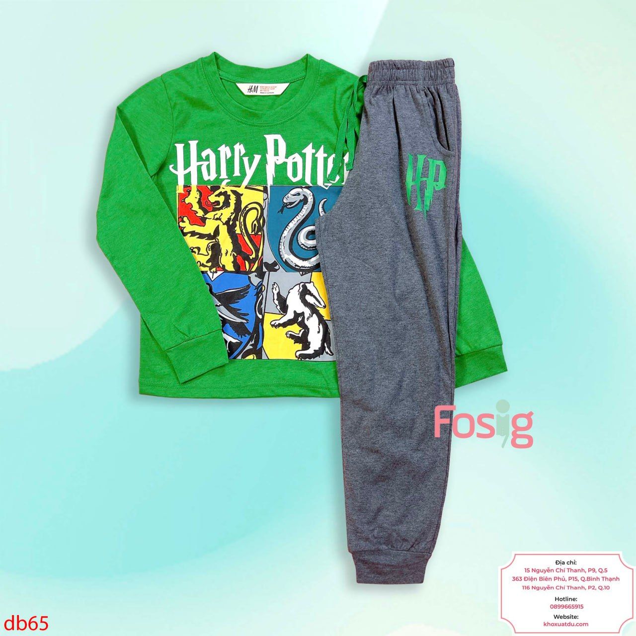  [35-60kg] Set Đồ Bộ Dài Bé Trai HM140 - Xanh Harry Potter 