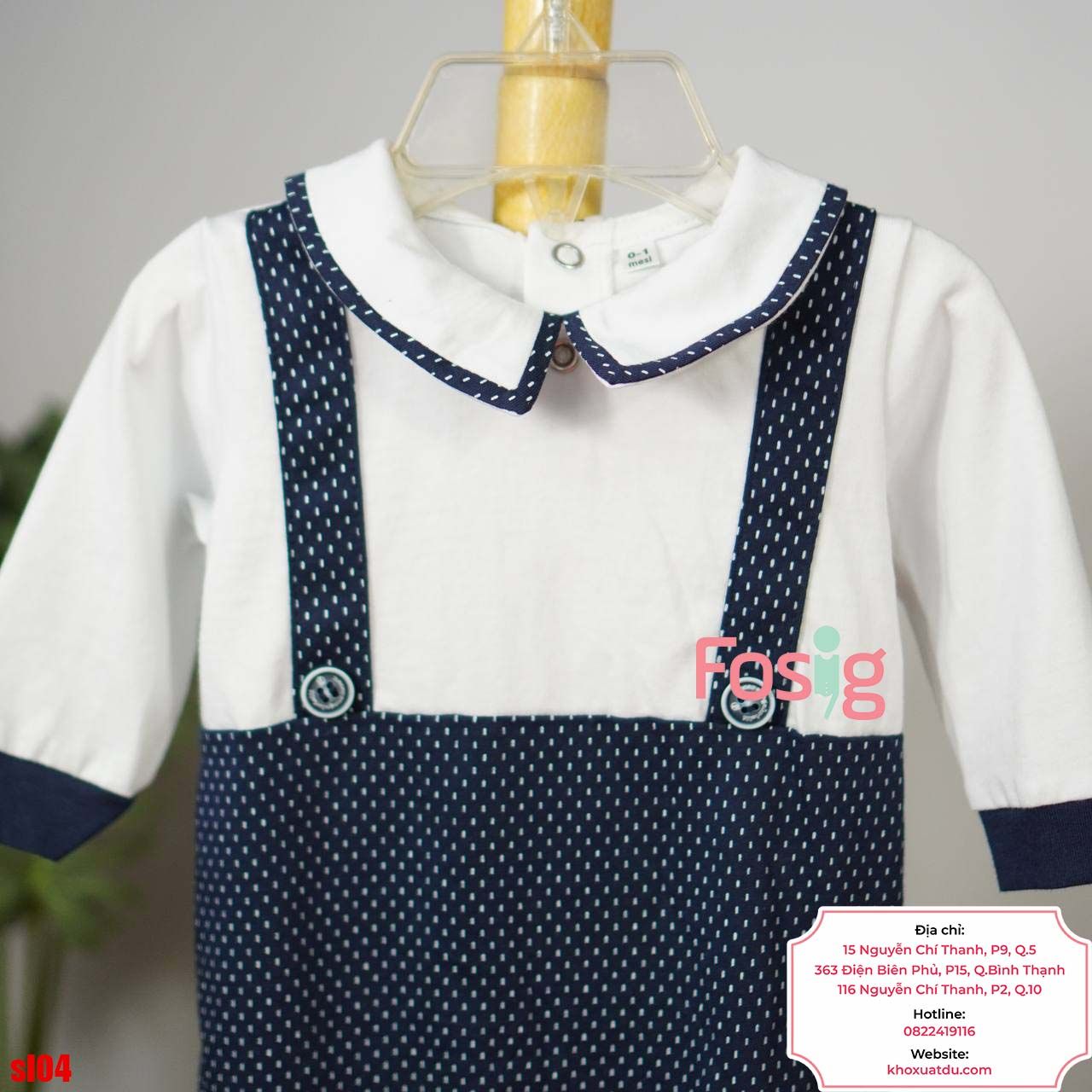  [1m ; 6m] Sleepsuit Có Vớ Bé Trai - Trắng Navy Chấm 