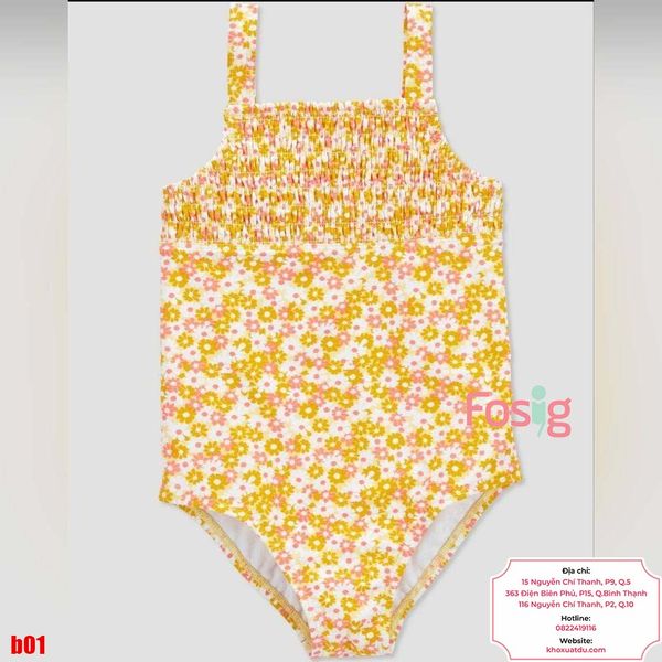  [9-10kg ; 15-16kg] Đồ Bơi Bé Gái Cter - Trắng Hoa Vàng Nhỏ 