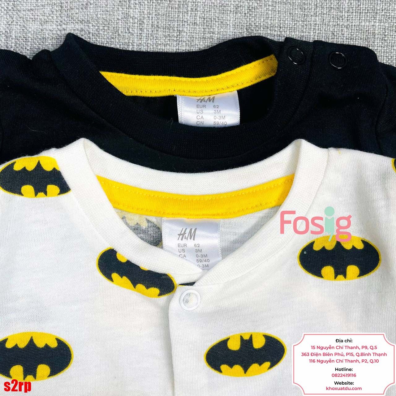  [5-8kg 15-16kg] Set 2 Romper Body Đùi Cho Bé Trai HM - Đen Trắng Batman 