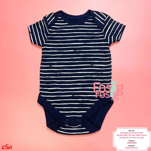  [0-3m ; 18-24m] Bodysuit Tay Ngắn Bé Trai - Navy Sọc Trắng 