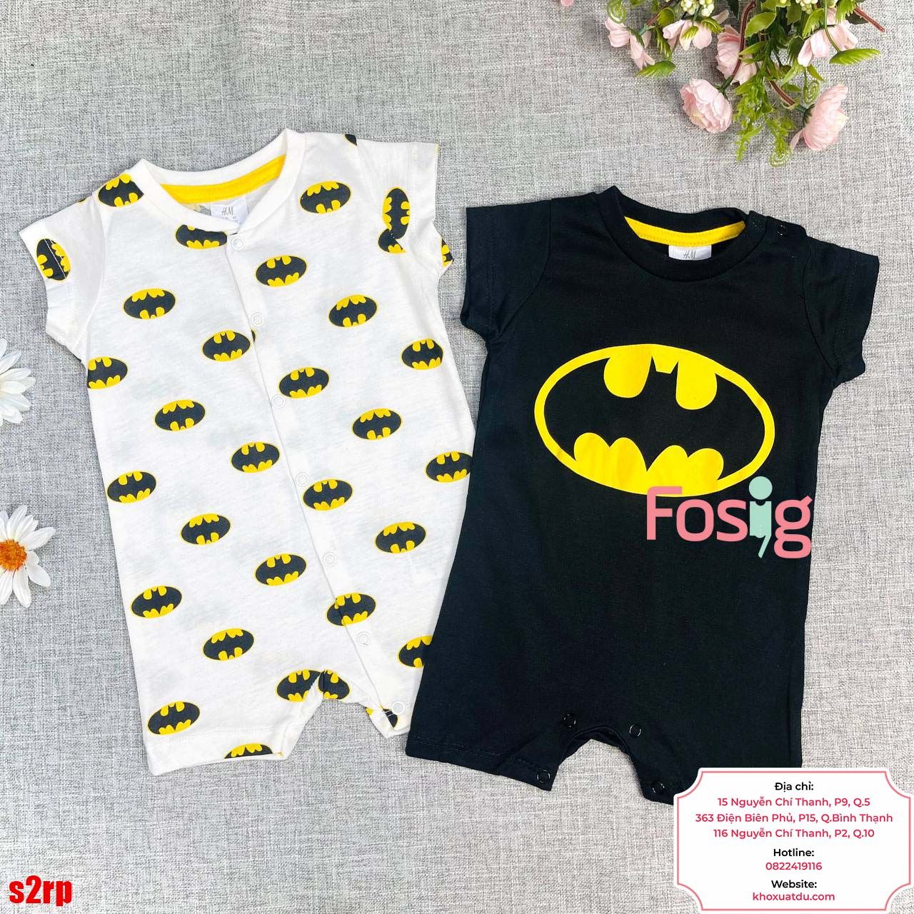  [5-8kg 15-16kg] Set 2 Romper Body Đùi Cho Bé Trai HM - Đen Trắng Batman 