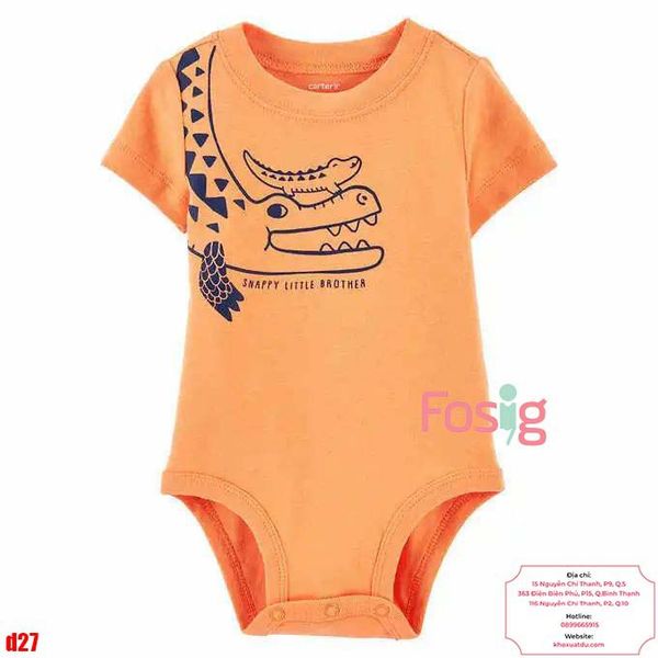  [0-24m] Bodysuit Tay Ngắn Bé Trai Cter50 - Cam Cá Sấu 