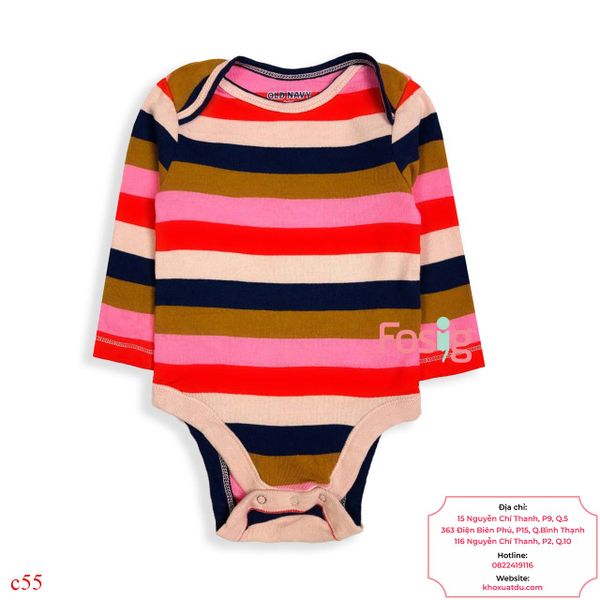  [3-12M ; 18-24M] Bodysuit Tay Dài Bé Gái ON - Sọc Màu 