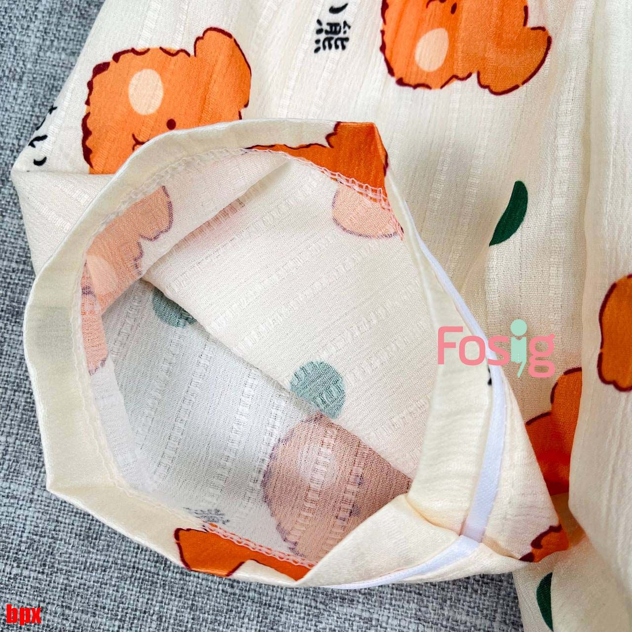  [6-15kg] Set Đồ Bộ Ngủ Ngắn Pijama Vải Xô Cho Bé - Kem Gấu Cam 