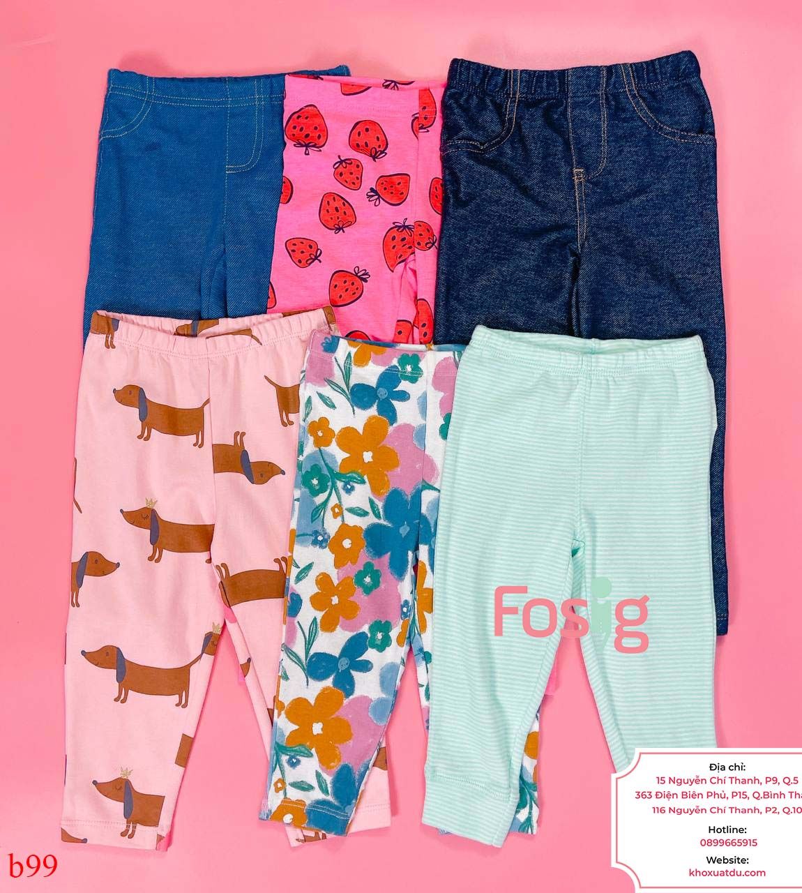  [6m-12m] Quần Legging Cter Bé Gái - Hồng Chó Nâu 