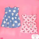  [4-7kg 10-11kg 12-13kg 17-19kg] Set 2 Đầm Thun Cotton Tay Ngắn Bé Gái - Combo màu ngẫu nhiên 