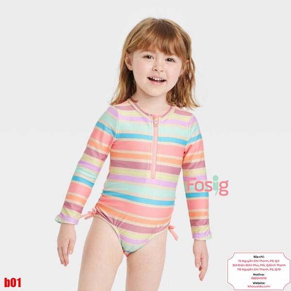  [9-15kg ; 18-19kg] Đồ Bơi Bé Gái CJ - Sọc 7 Màu 