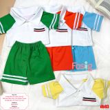  [8-18kg] Set Đồ Bộ Ngắn Polo Bé Trai - Cam Trắng 