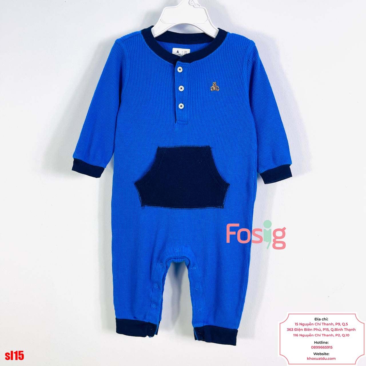  [3-6M] Sleepsuit Cúc Bấm Không Vớ Bé Trai GP - Xanh Dương Túi Xanh Navy 