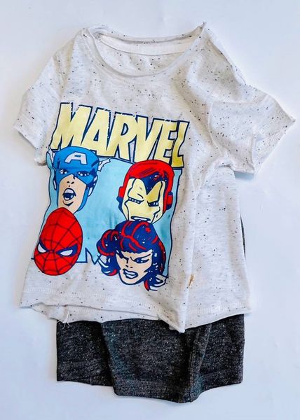  [12-13kg ; 17-21kg] Set Đồ Bộ Ngắn Quần Dây Rút RD Bé Trai - Trắng Xám Đen Marvel 