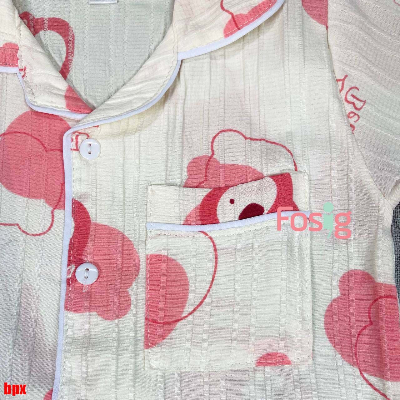 [6-15kg] Set Đồ Bộ Ngủ Ngắn Pijama Vải Xô Cho Bé - Kem Gấu Dâu 