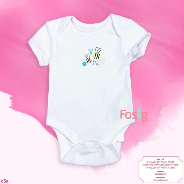  [0-3m ; 9-12m ;24m-36m ] Bodysuit Tay Ngắn Bé Gái - Trắng Hoa Ong 