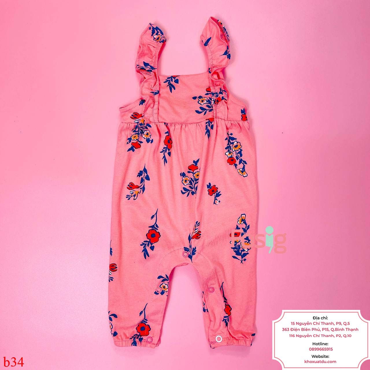  [0-3m] Romper dài Jumpsuit Bé Gái Cter - Hồng Hoa Cam 