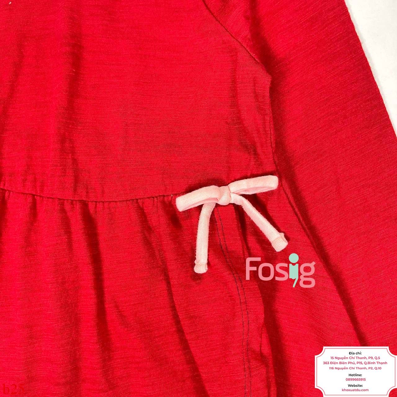  [12-13kg] Đầm Thun Cotton Tay Dài Bé Gái ON - Đỏ Cổ Hồng 
