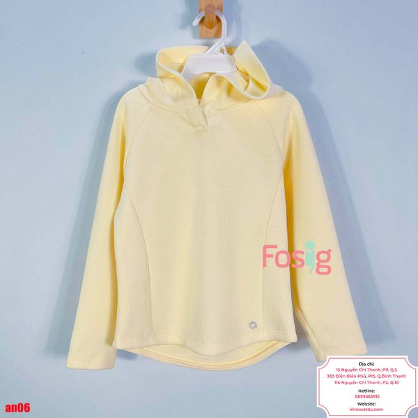  [16-20kg] Áo Hoodie Xuất Hàn Bé Unisex - Vàng Nhạt Trơn 