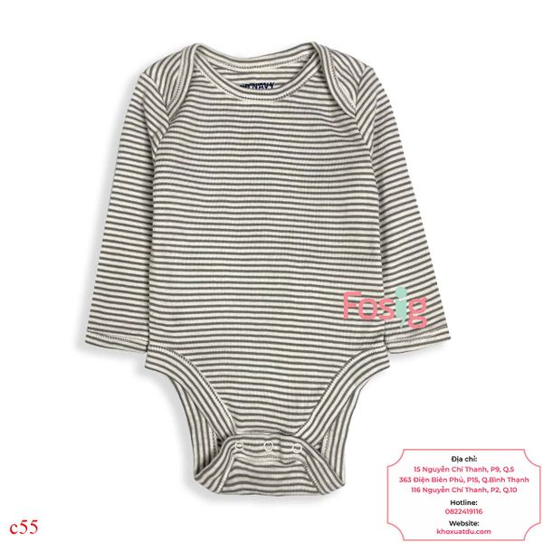  [0-6M ; 12-18M] Bodysuit Tay Dài Bé Trai ON - Sọc Xám Nhỏ 