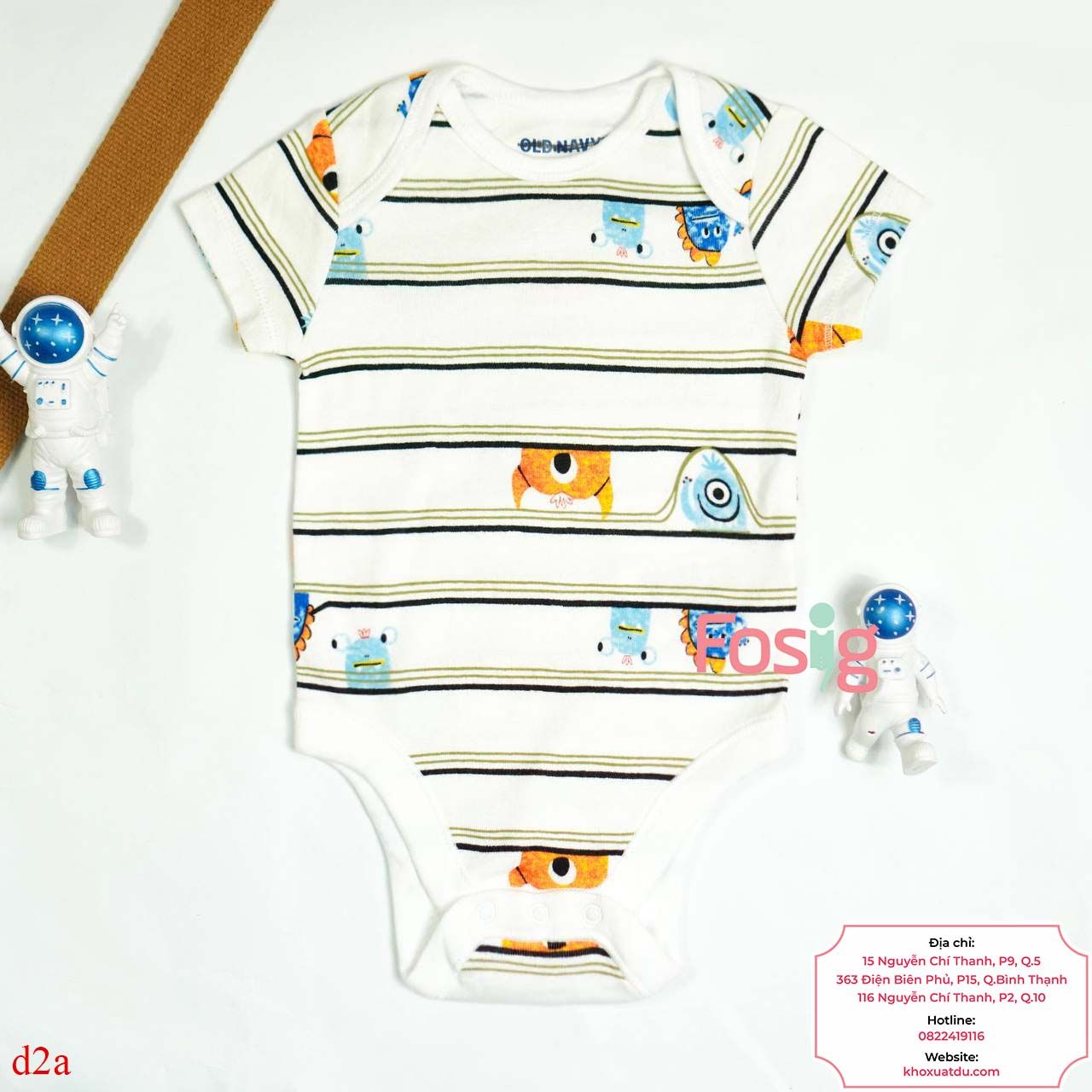  [3-6M ; 12-18M] Bodysuit Tay Ngắn Bé Trai ON - Trắng Sọc Quái Vật 