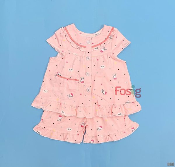  [13-14kg] Đồ Bộ Đùi Ngủ Pijama Bé Gái QC  - Hồng Chấm Thỏ 