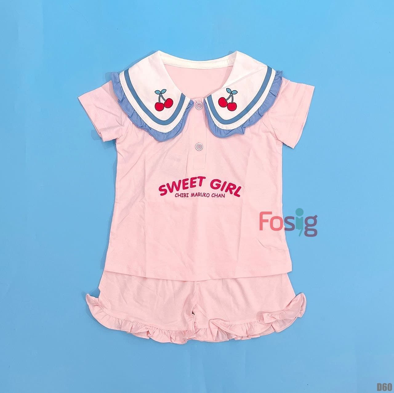  [17-18kg] Đồ Bộ Đùi Ngủ Pijama Bé Gái QC - Hồng Sweet Girl 