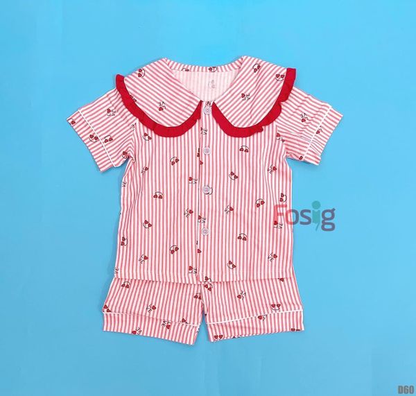  [15-16kg] Đồ Bộ Đùi Ngủ Pijama Bé Gái QC - Sọc Hồng Tim 