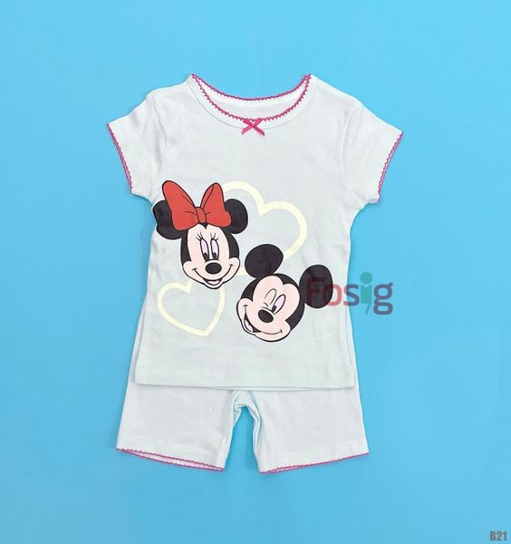  [7-8kg ; 18-22kg] Set Đồ Bộ Ngắn Bé Gái Car - Xanh Ngọc Mickey 