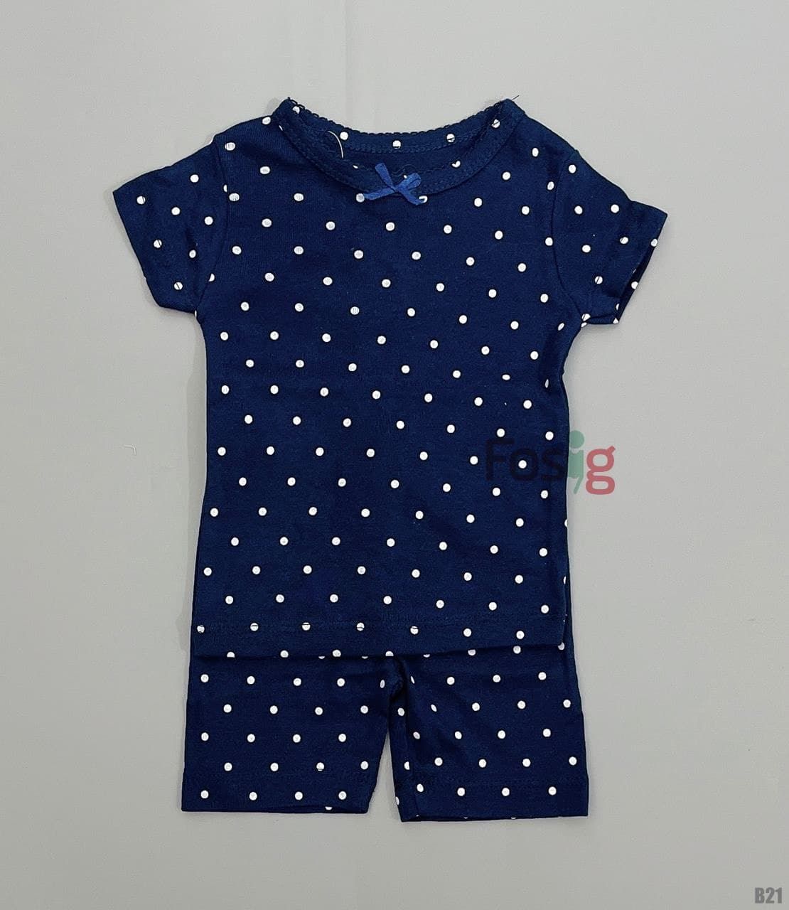  [5-9kg] Set Đồ Bộ Ngắn Bé Gái Car - Navy Chấm Trắng 