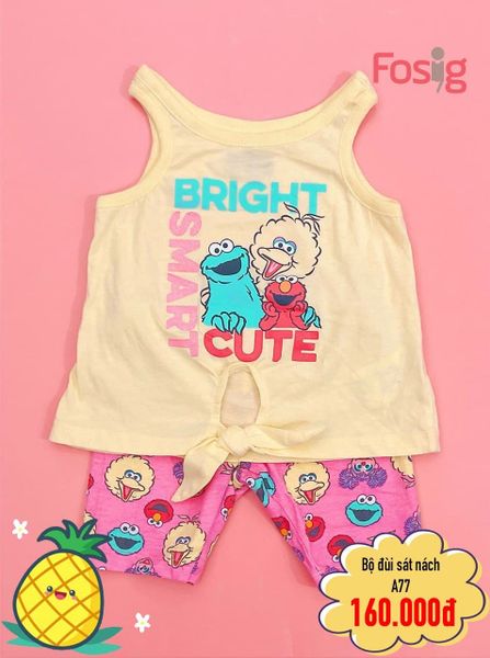  [7-8kg] Set Đồ Bộ Đùi Sát Nách Bé Gái DN - Vàng Bright [Q Hồng Monter] 