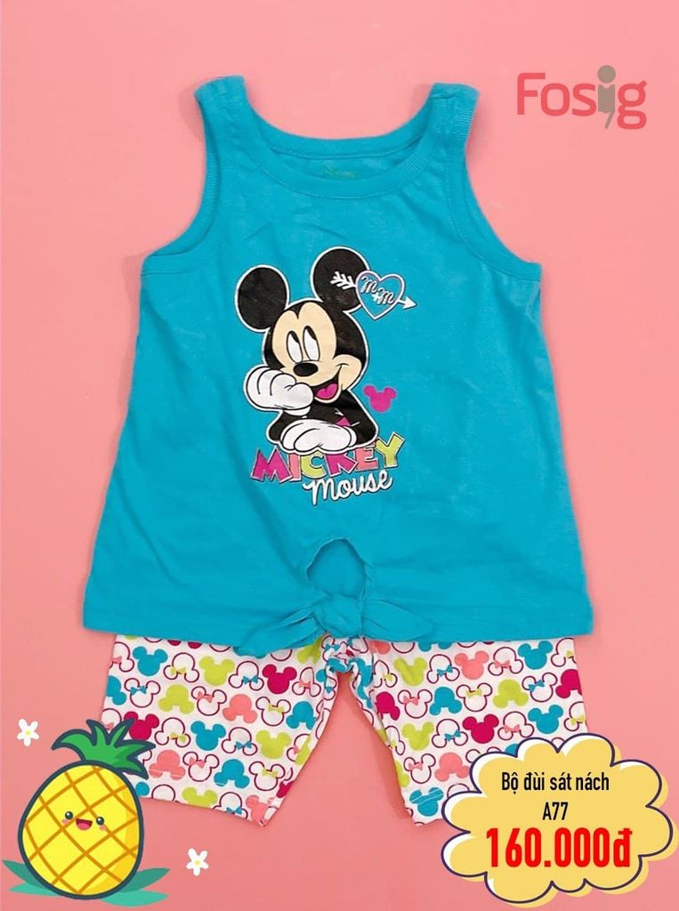  [11-12kg; 15-16kg] Set Đồ Bộ Đùi Sát Nách Bé Gái DN - Xanh Dương Mickey [Q Trắng Mickey] 