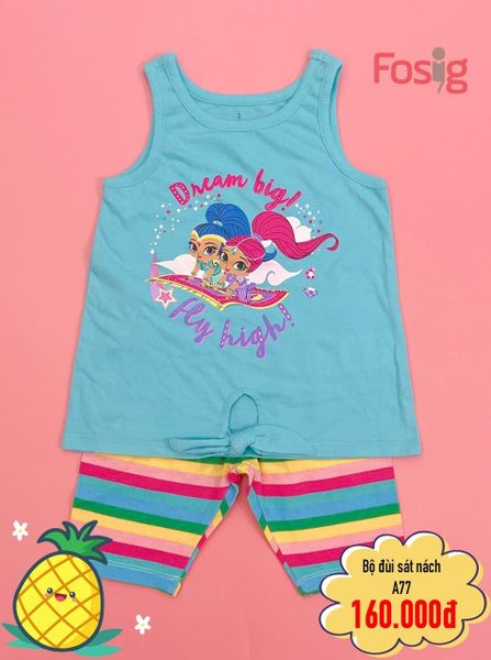  [11-12kg] Set Đồ Bộ Đùi Sát Nách Bé Gái DN - Xanh Dream Big [Q Sọc Màu] 