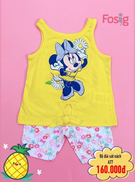  [8-9kg] Set Đồ Bộ Đùi Sát Nách Bé Gái DN - Vàng Mickey Hoa [Q Trắng Hoa] 