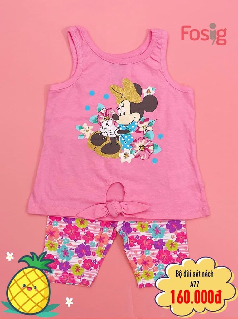  [9-10kg] Set Đồ Bộ Đùi Sát Nách Bé Gái DN - Hồng Mickey Hoa [Q Hoa Màu] 