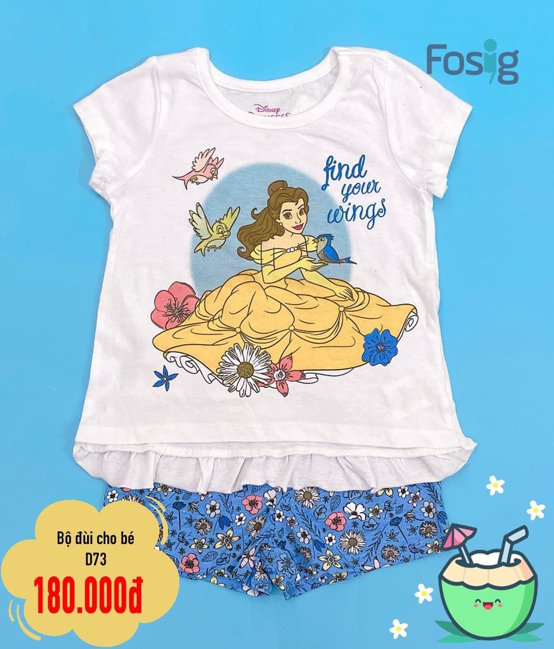  [13-14kg] Set Đồ Bộ Đùi Bé Gái DN - Trắng Công Chúa [Quần Hoa Màu] 