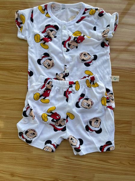  [14-15kg] Đồ Bộ Ngắn Cài Nút Bé Trai - Trắng Mickey 