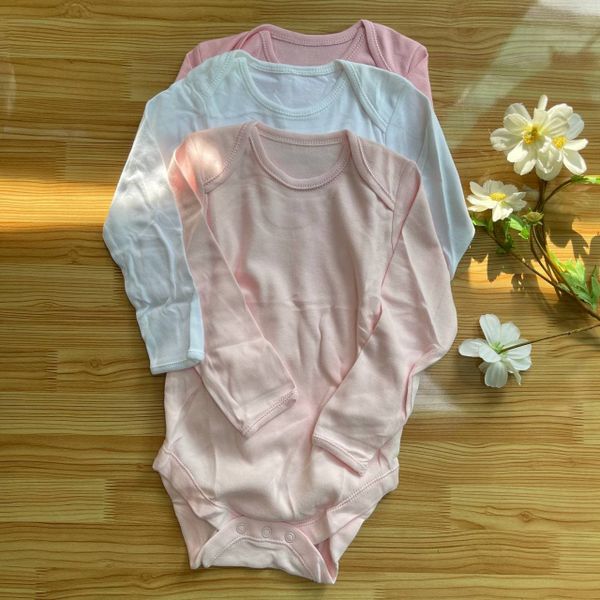  [9-10kg] Set 3 Bodysuit Tay Dài Bé Gái - Hồng Trắng 