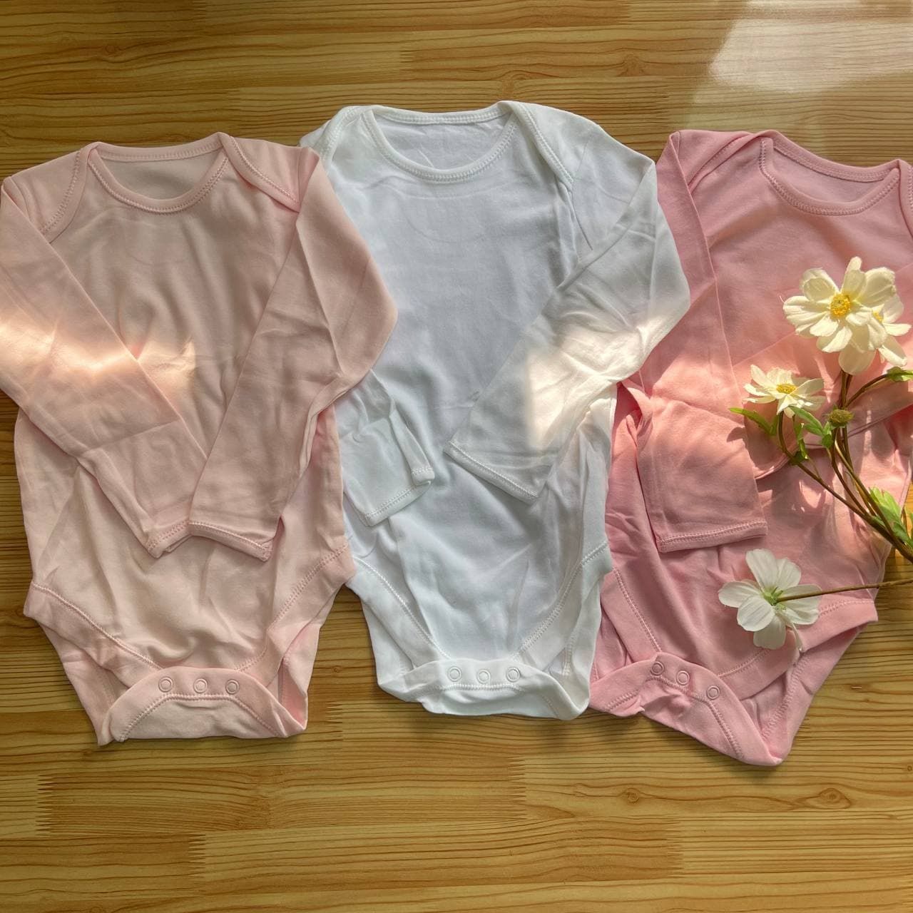  [9-10kg] Set 3 Bodysuit Tay Dài Bé Gái - Hồng Trắng 