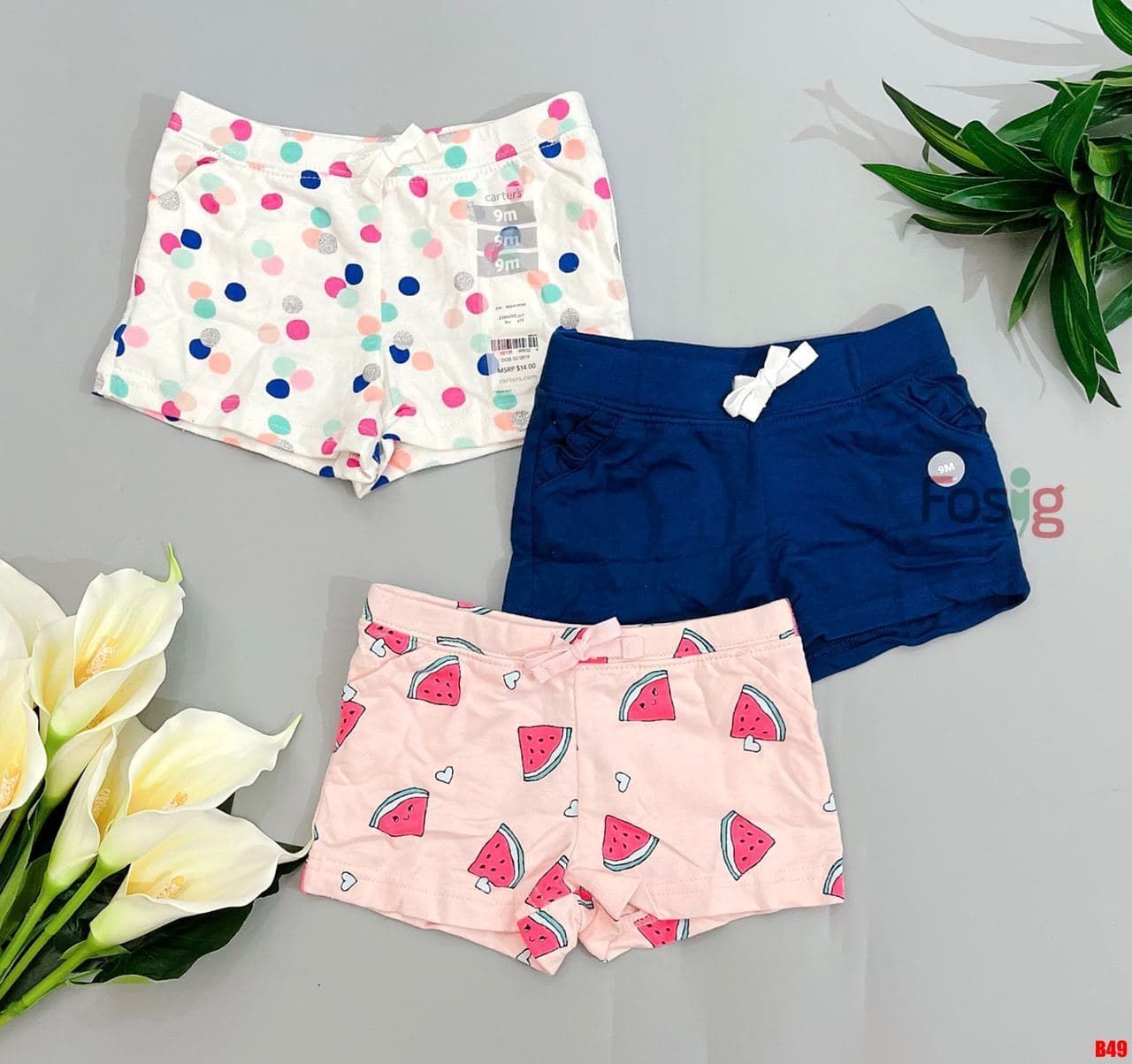  [3m-18m; 4-5T] Set 3 Quần Short Da Cá Bé Gái Cter - Combo ngẫu nhiên 