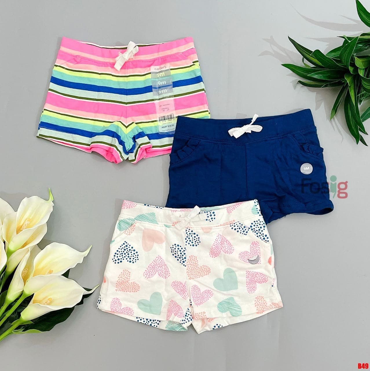  [3m-18m; 4-5T] Set 3 Quần Short Da Cá Bé Gái Cter - Combo ngẫu nhiên 